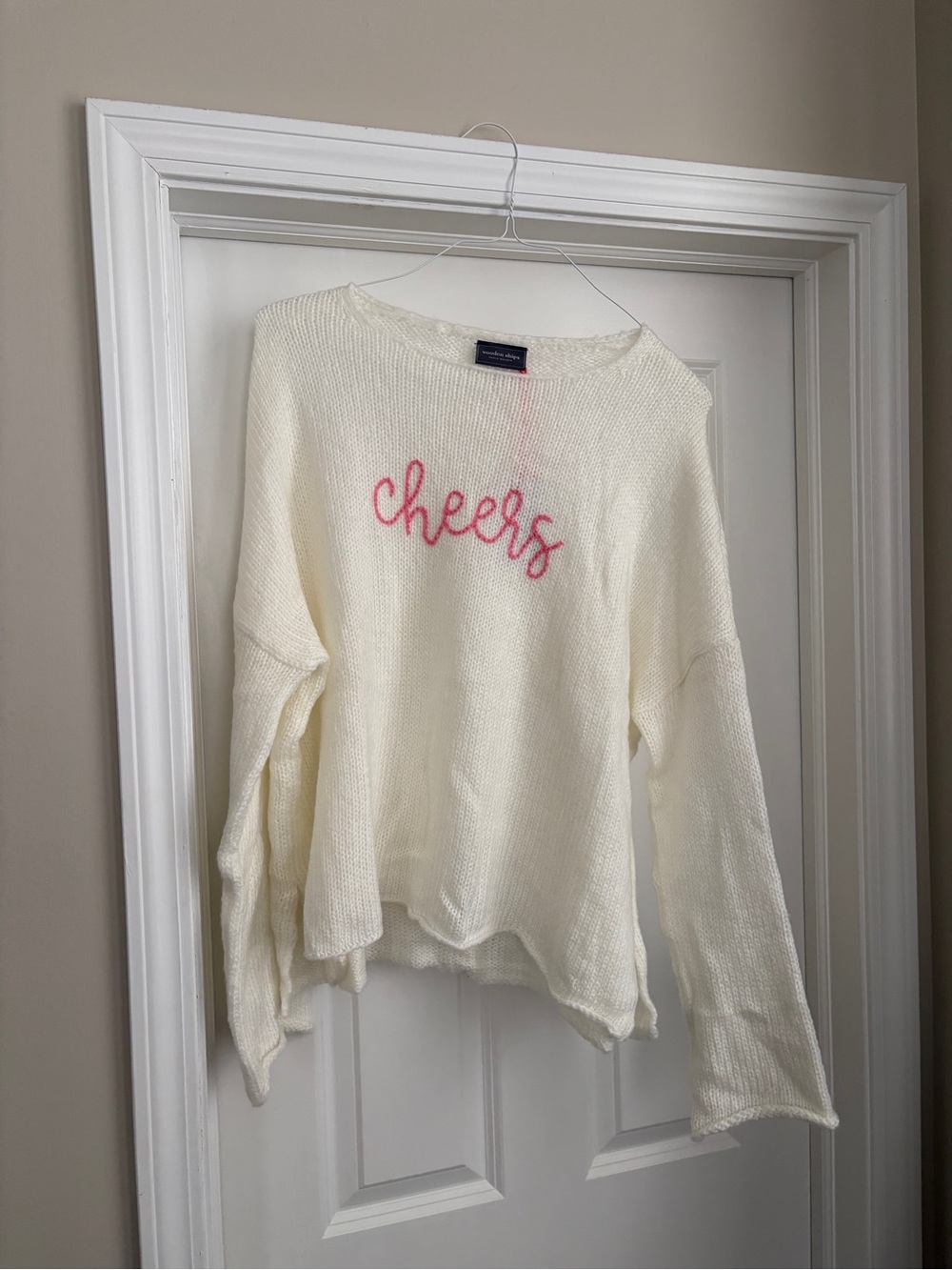 Wooden Ships Cheers Oversized White Knit Pullover Sweater Women’s M/L Holiday